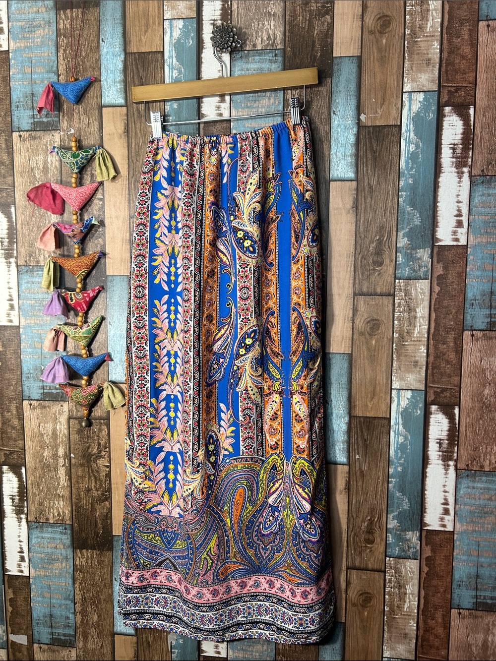 Paisley Print Maxi Skirt in Royal Blue